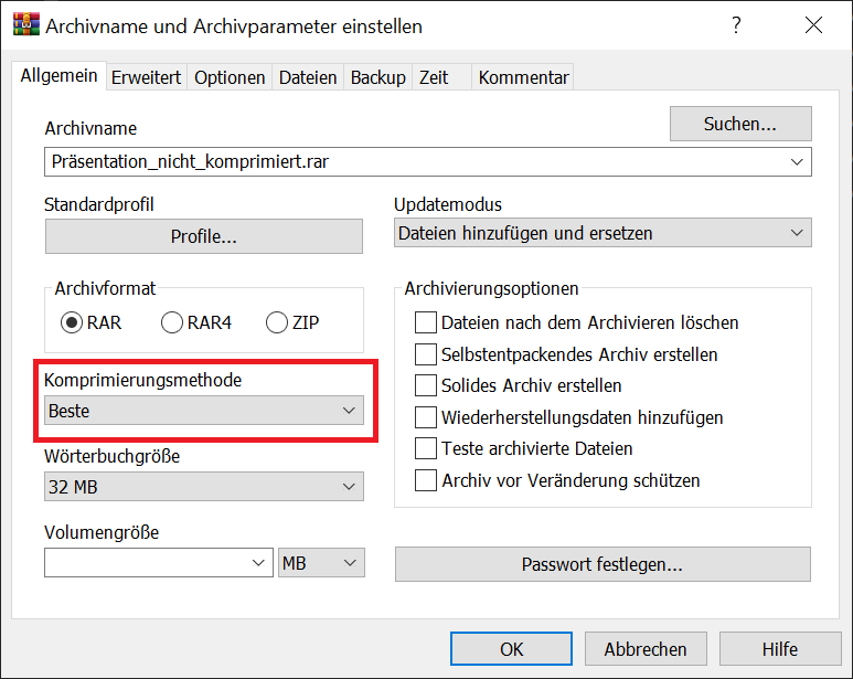 Comprimir presentación de PowerPoint con WinRar