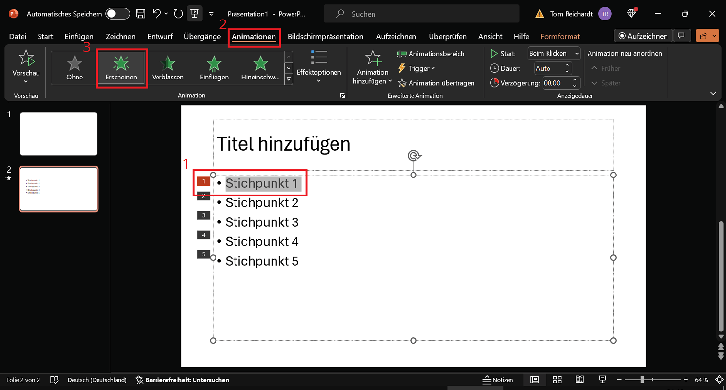Mostrar puntos de PowerPoint uno tras otro