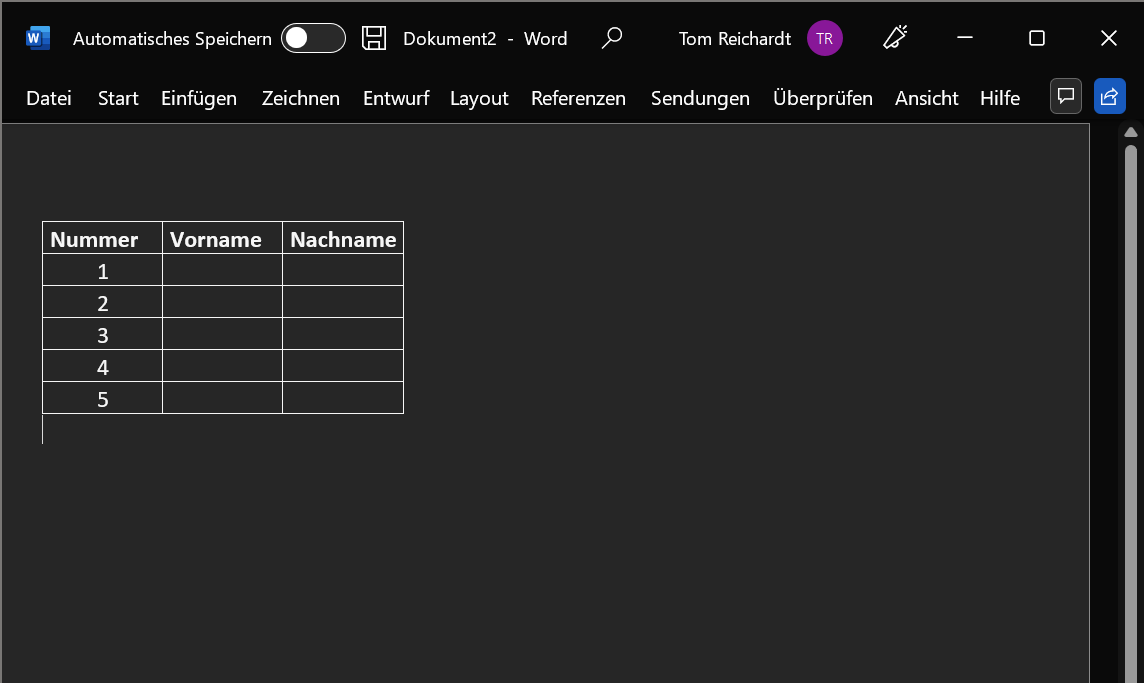 Insertar tabla en Word