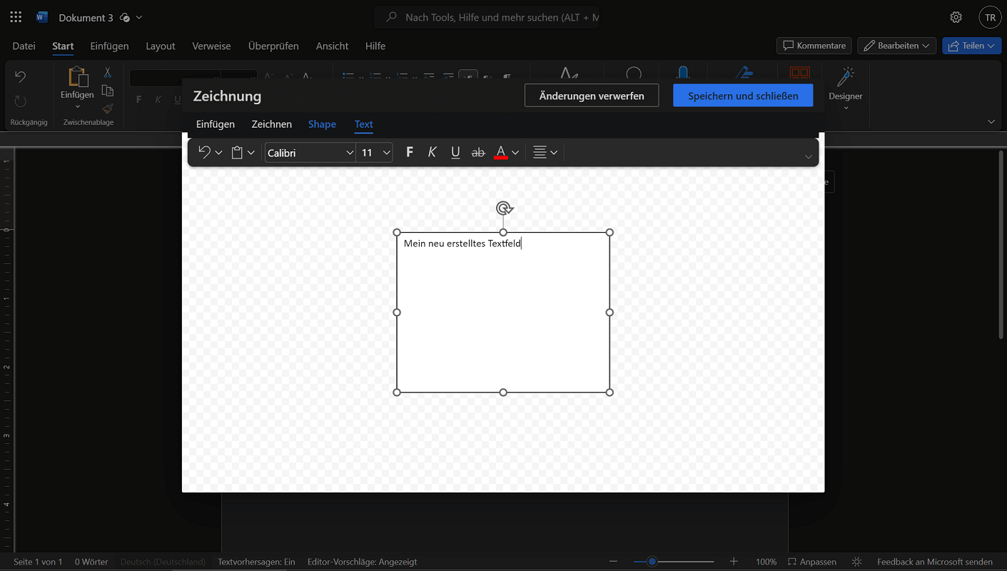 Insertar campo de texto en la versión web de Word