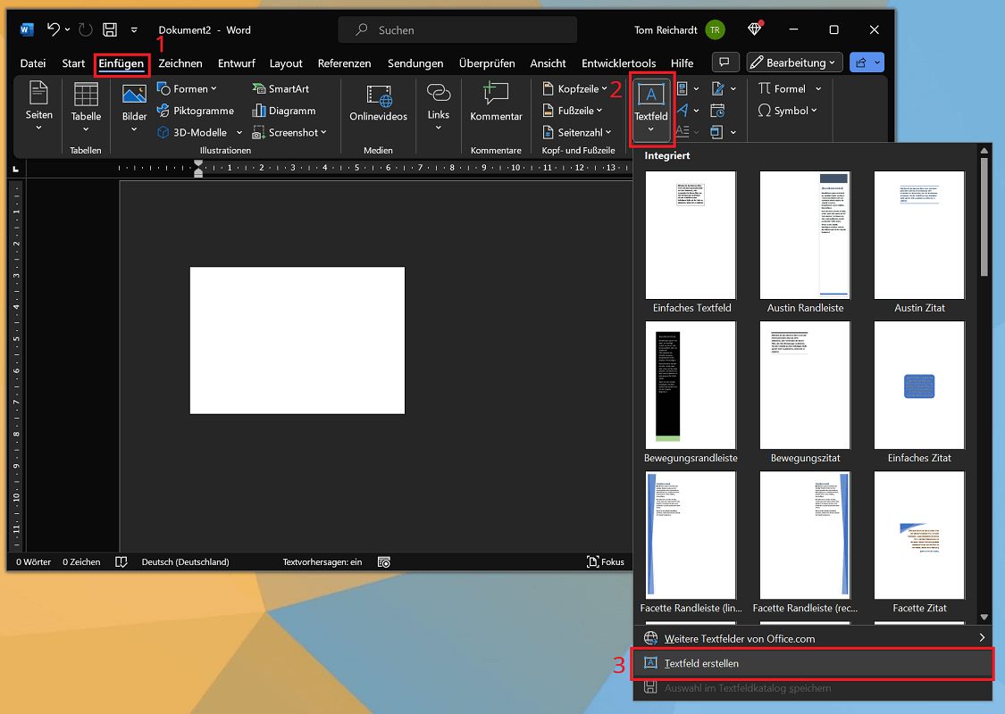 Insertar campo de texto en Word