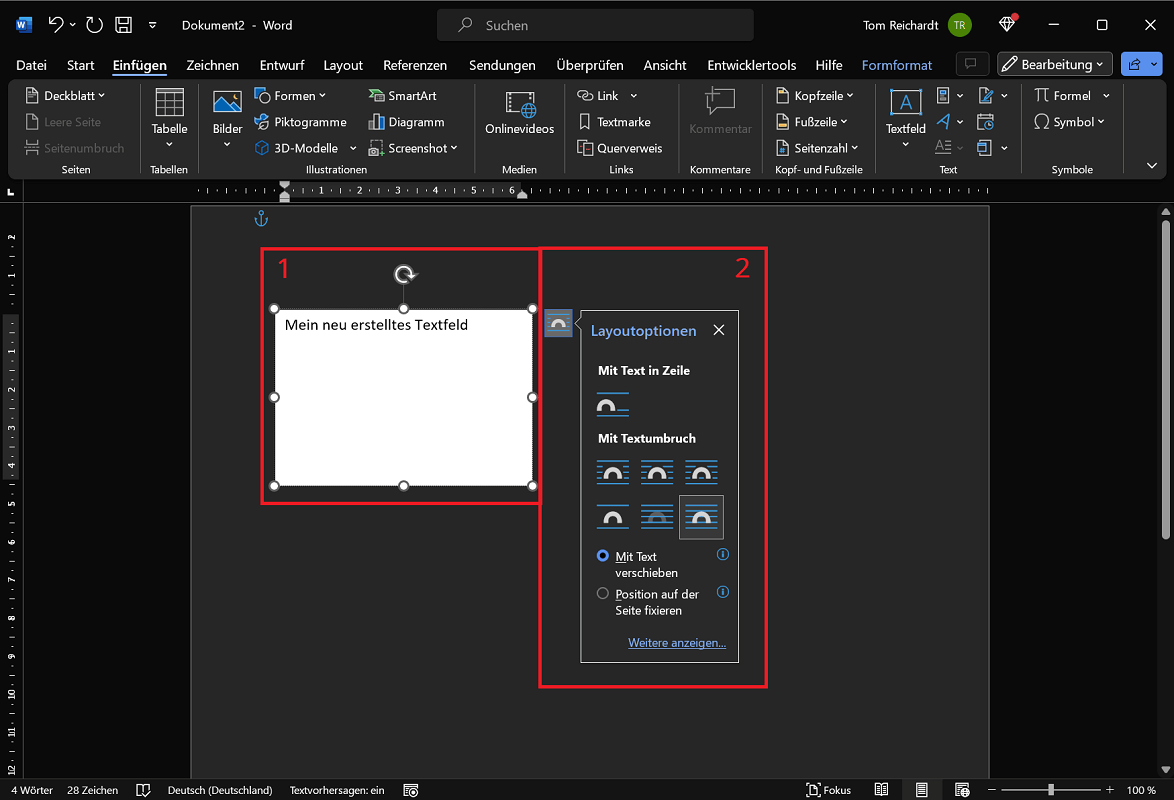 Opciones y opciones de configuración para un campo de texto en Word