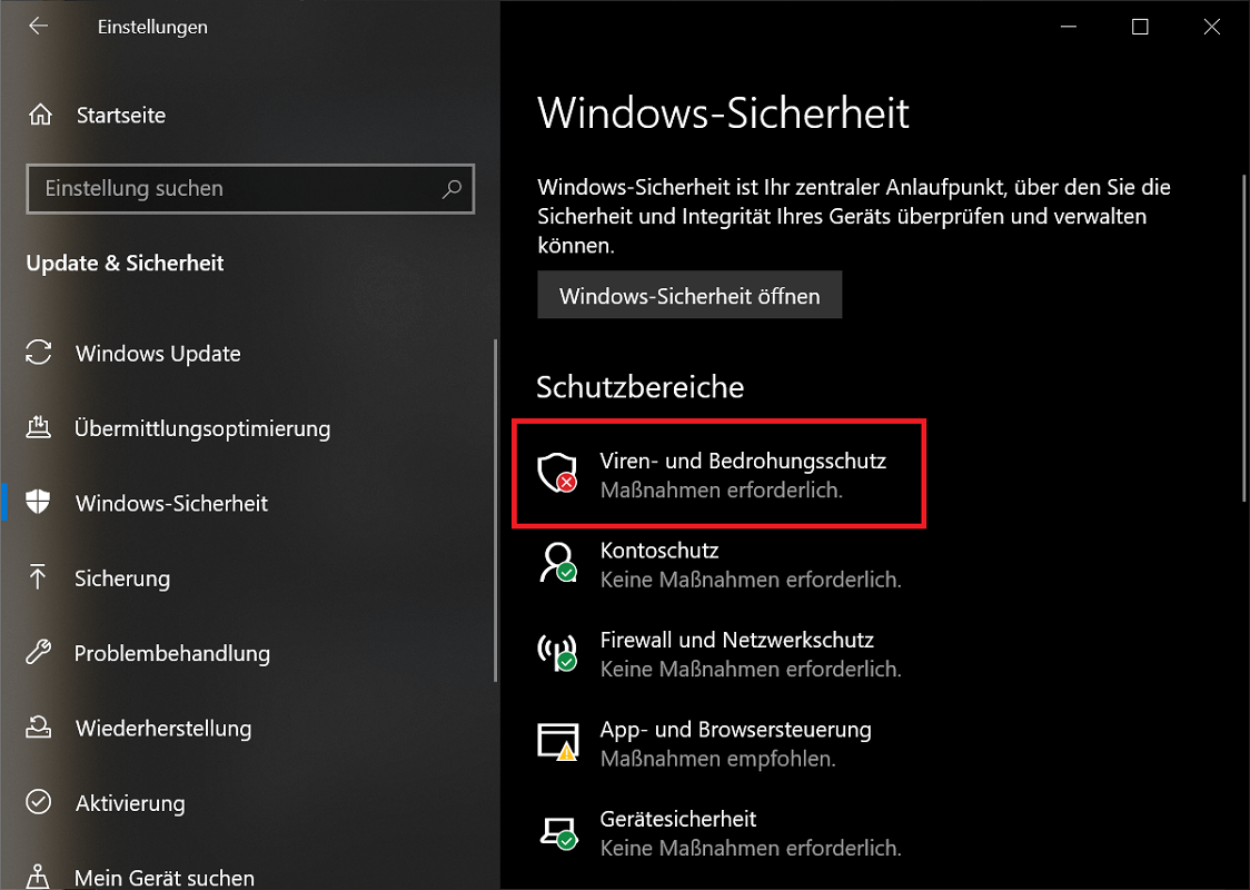 Verifique la actividad de Windows Defender en el dispositivo
