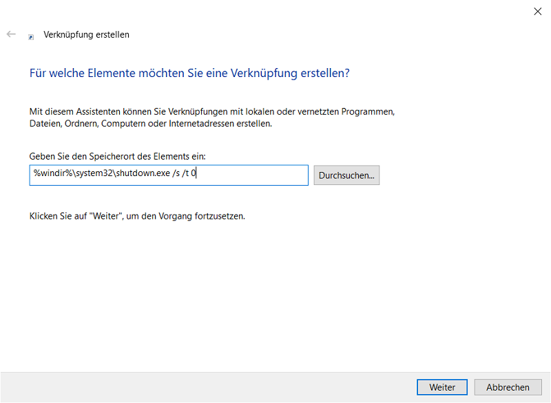 Cree un acceso directo y apague rápidamente Windows