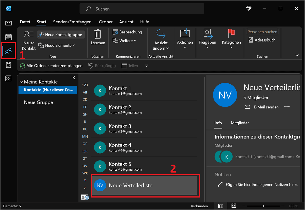 Abrir lista de distribución en Outlook