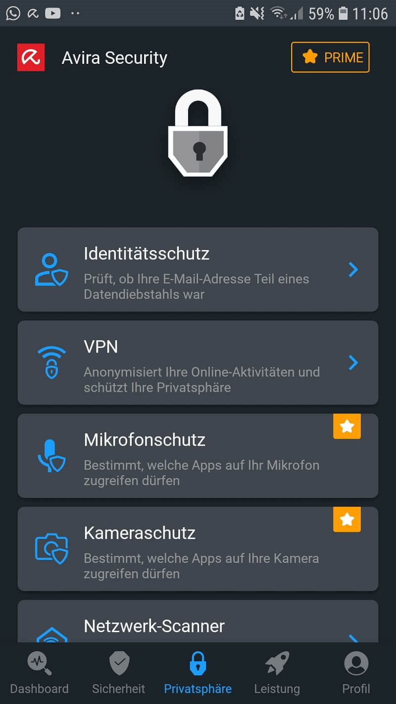 Las aplicaciones de protección antivirus como Avira Security contienen numerosas funciones de seguridad útiles