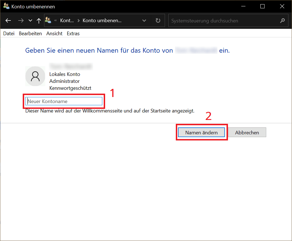 Cambiar nombre de usuario de Windows 10