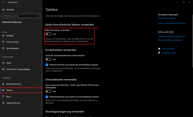 Windows 10: habilite el teclado en pantalla en Configuración