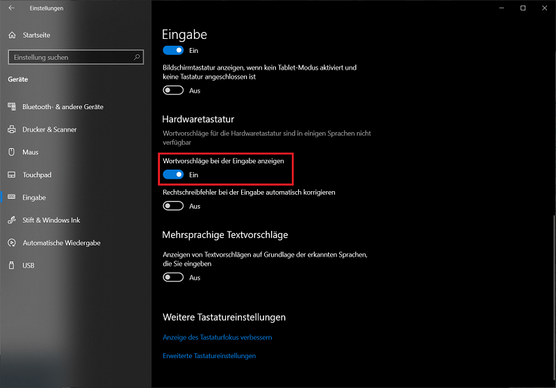 Habilite sugerencias de texto en la configuración de Windows 10