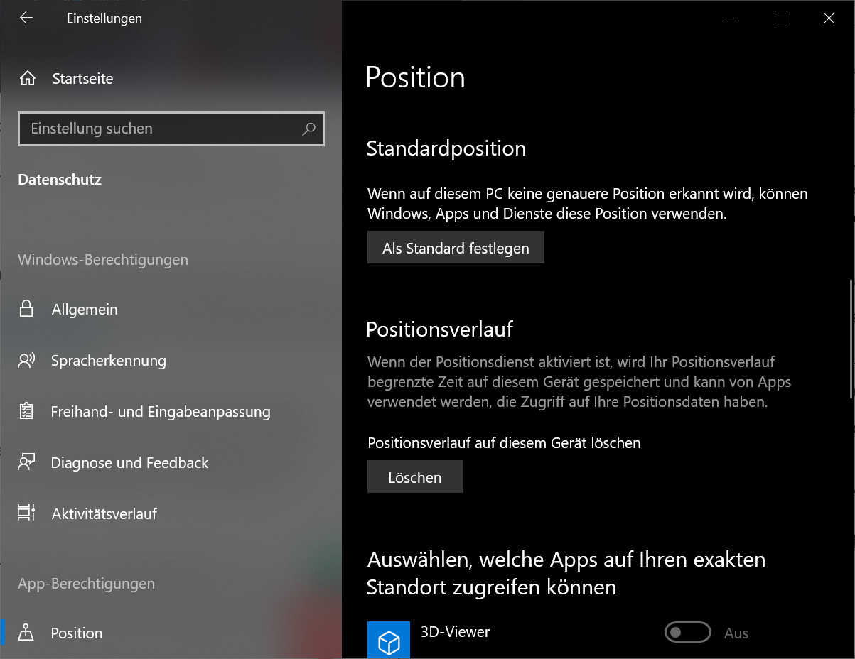 Cambiar la configuración de posición en Windows 10