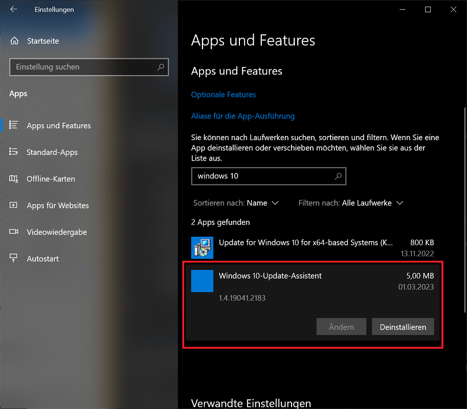 Desinstalar el Asistente de actualización de Windows 10