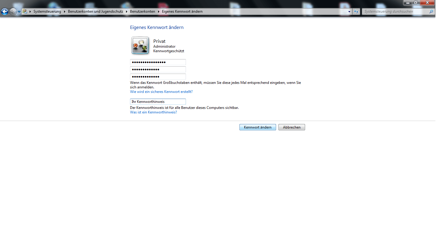 Cambiar contraseña en Windows 7