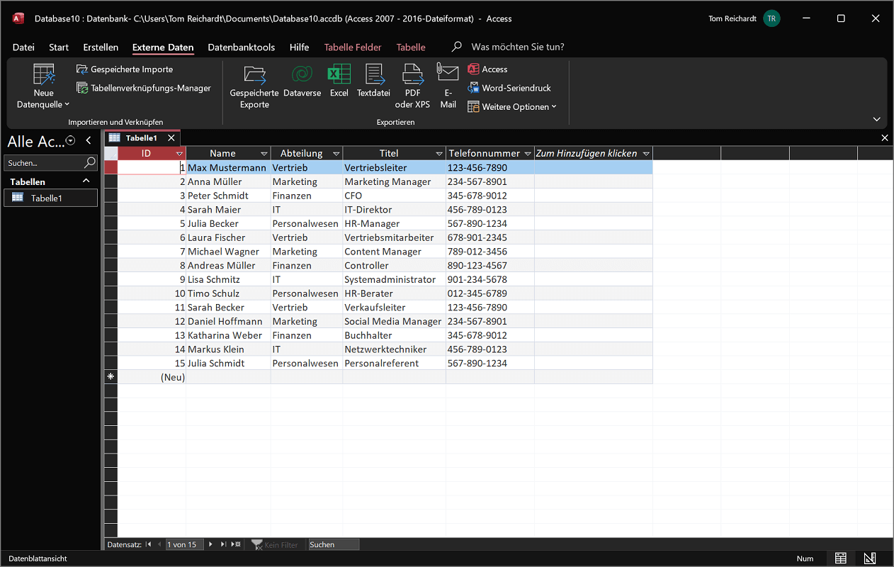 Base de datos de acceso de Windows