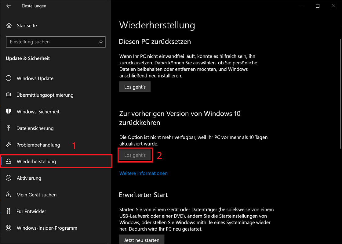 Restablecer Windows a la versión anterior