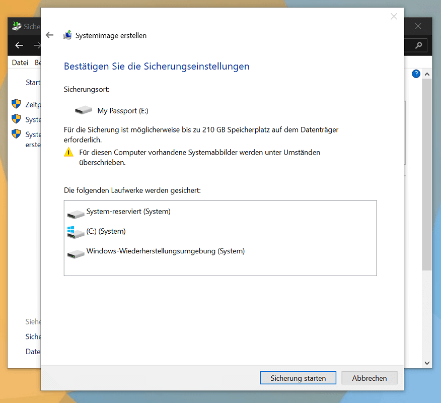 Crear copia de seguridad de Windows