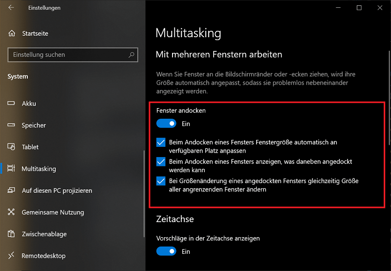 Activa la función multitarea en Windows 10 para compartir la pantalla de Windows