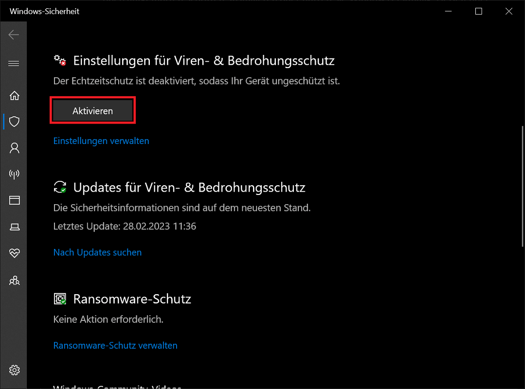Activar Windows Defender