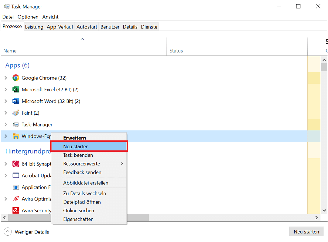 Reinicie el Explorador de Windows
