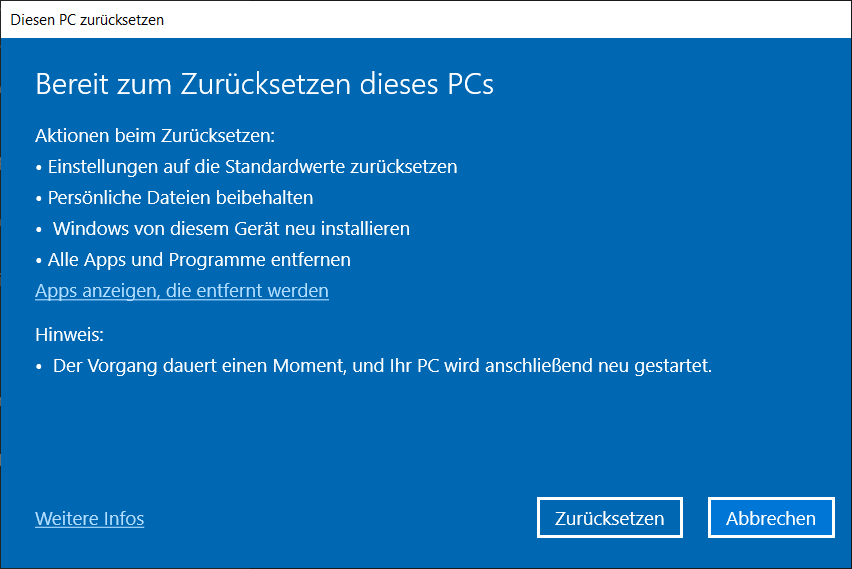Restablecer Windows a través de Configuración