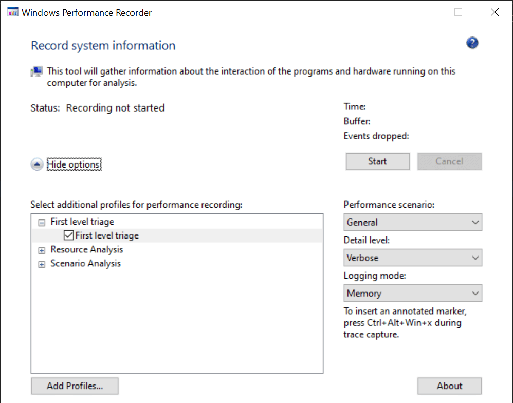 Grabador de rendimiento de Windows