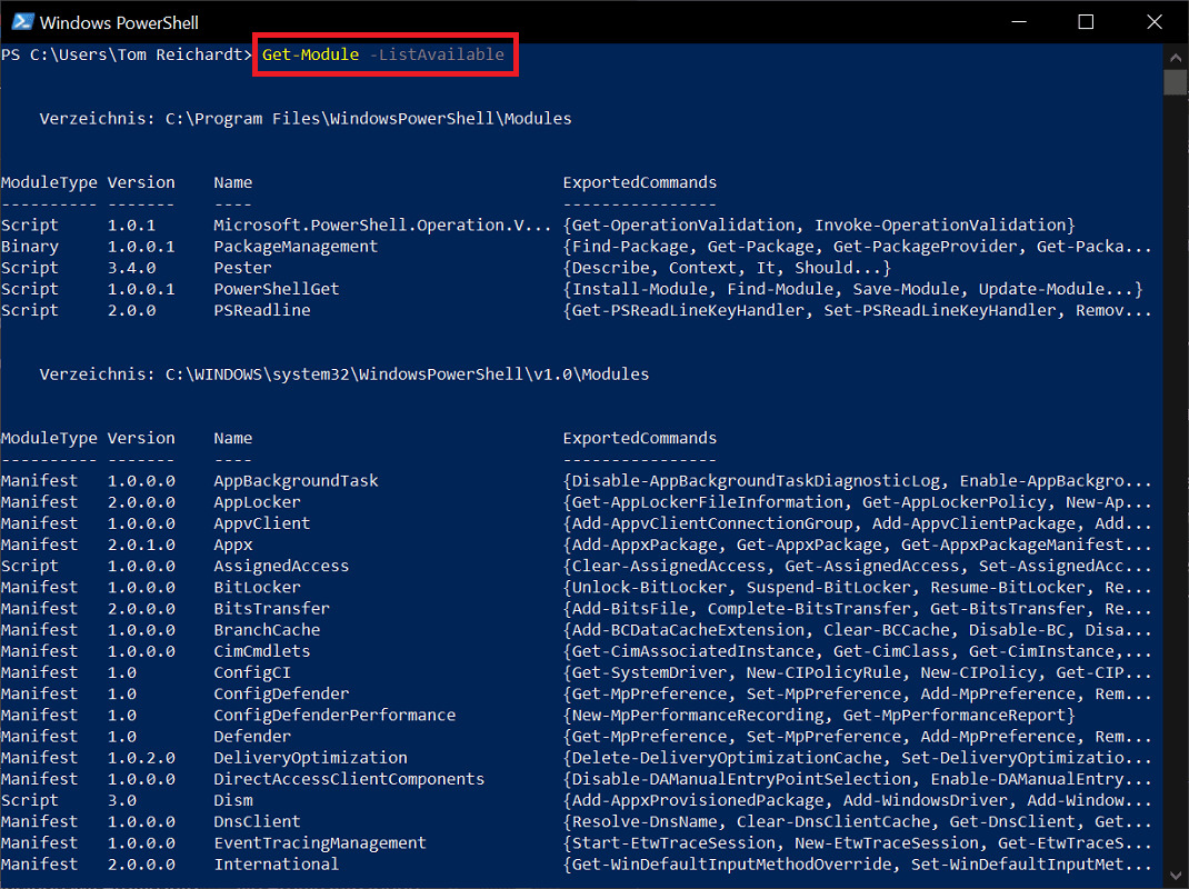 Ver módulos disponibles en Windows PowerShell