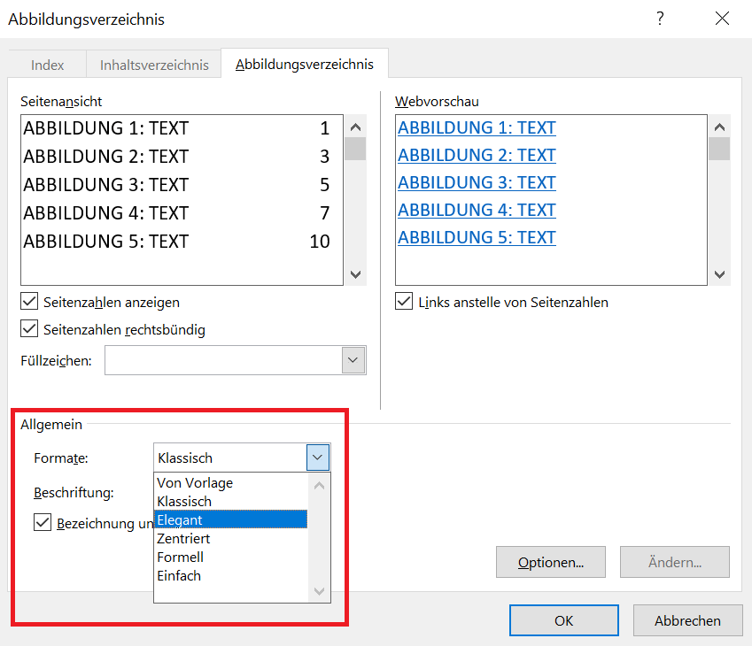 Formatear lista de figuras en Word