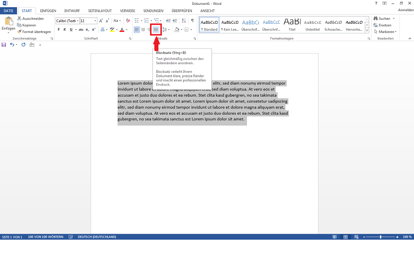 Botón de justificación en Word