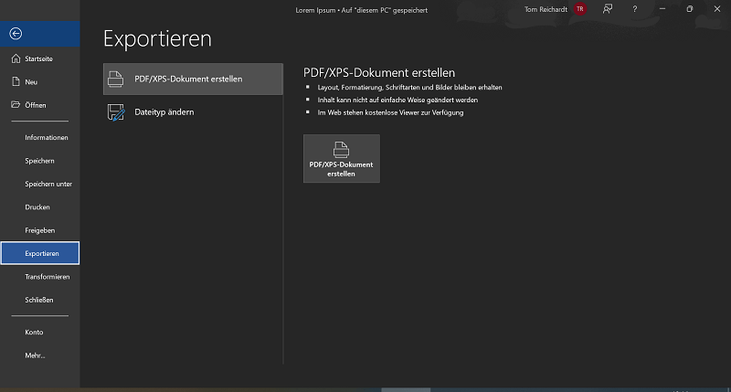Guarde el documento de Word como PDF usando la función de exportación