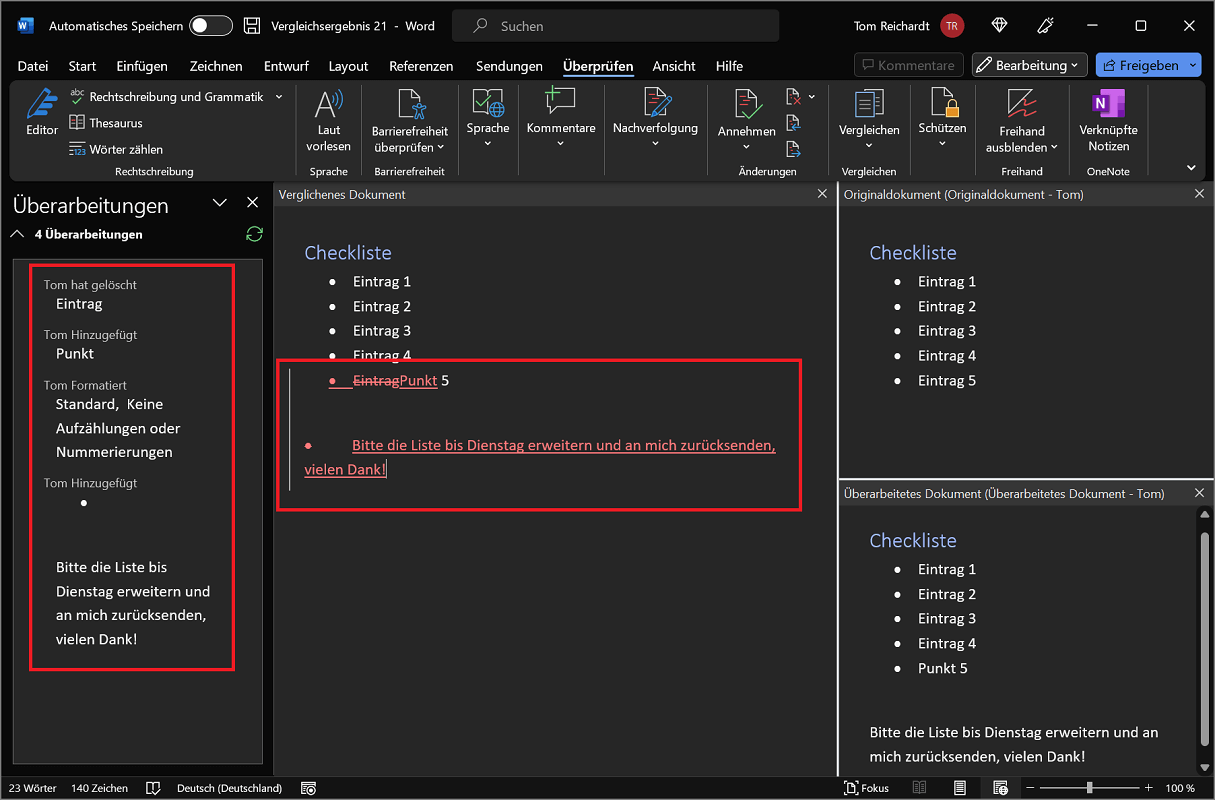 Compara documentos de Word y muestra diferencias