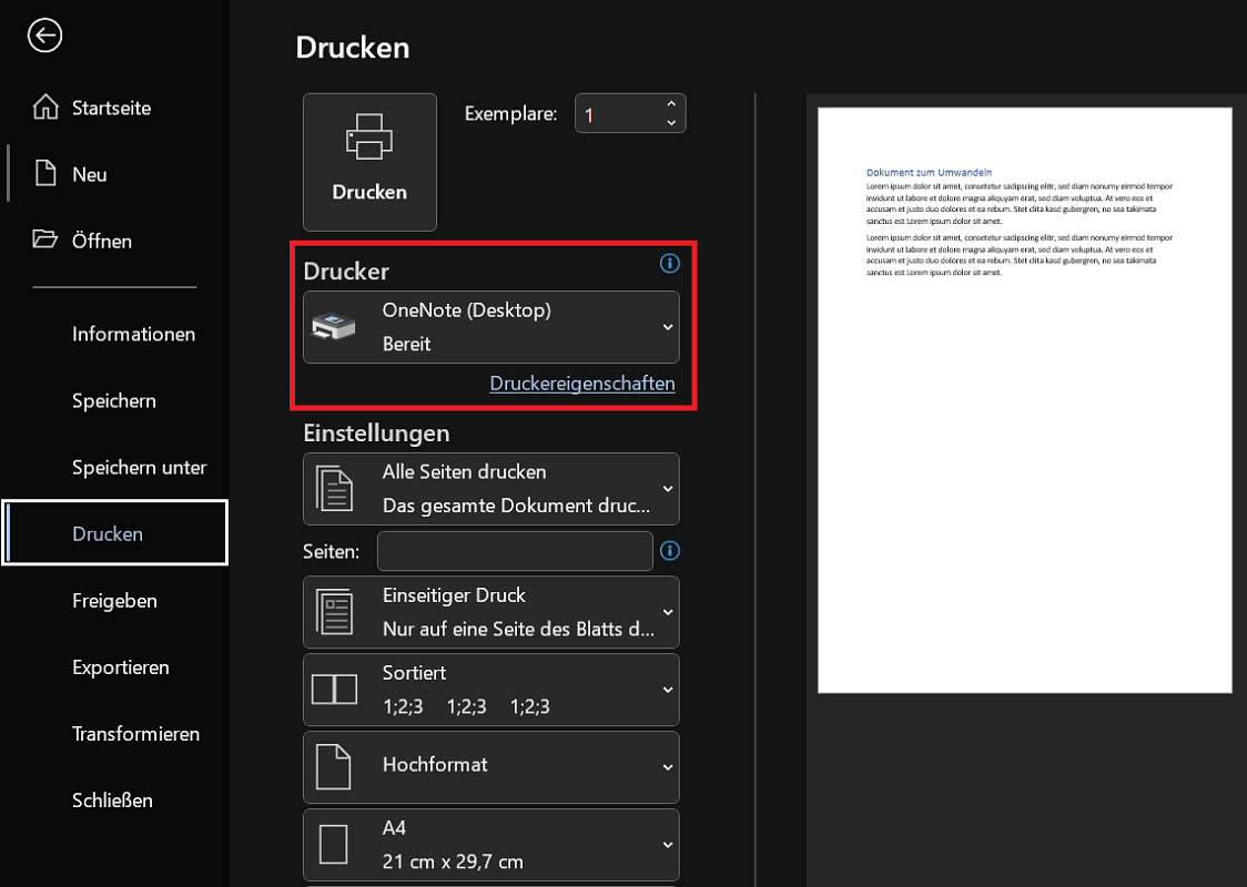 Convierta Word a JPG con Microsoft OneNote