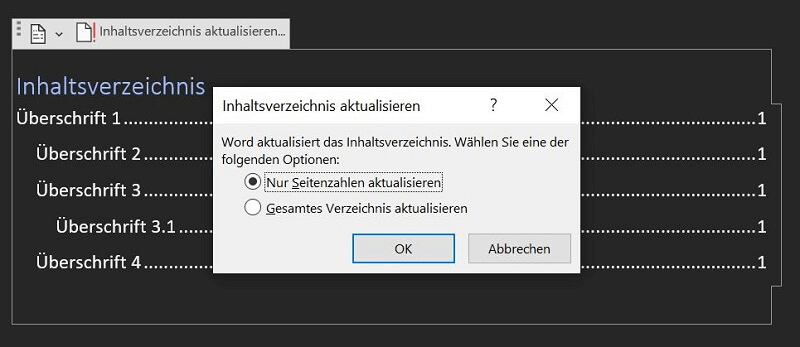 Actualizar tabla de contenidos en Word