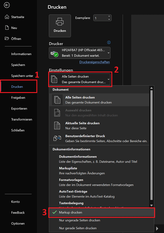 Ocultar comentarios en Word al imprimir