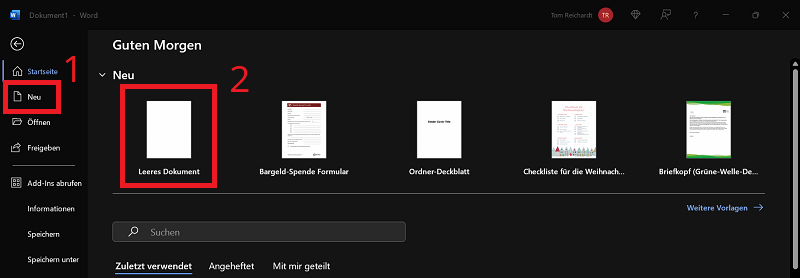 Crear un documento en blanco en Word