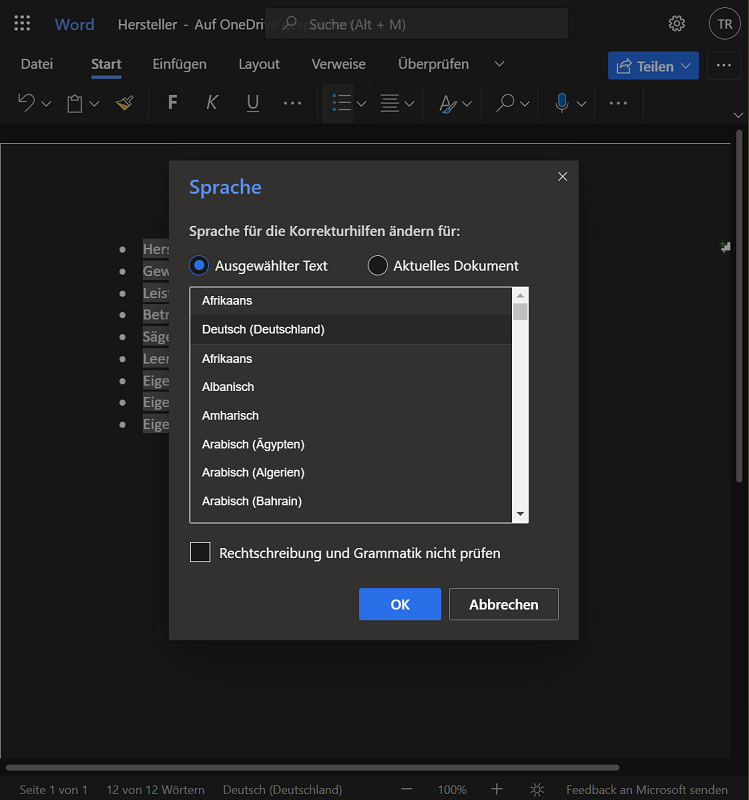 Cambiar idioma en Word Online