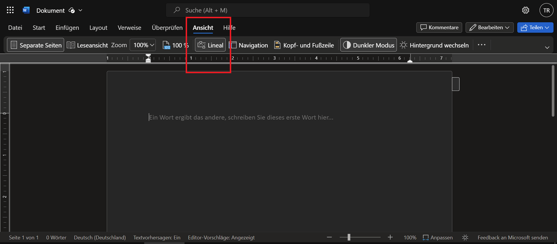 Mostrar Word en la versión en línea de Word