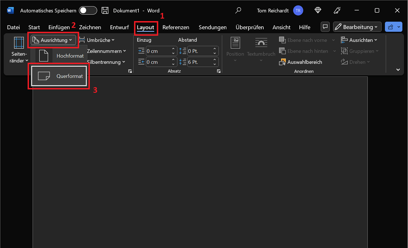 Word: Establecer formato horizontal