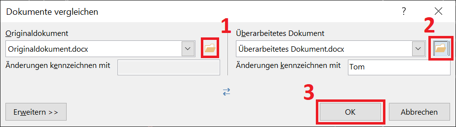 Compara dos documentos de Word