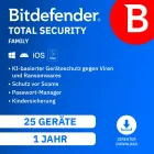 Bitdefender Total Security Family | 25 dispositivos | 1 año