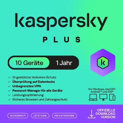 Kaspersky Plus | 10 dispositivos | 1 año