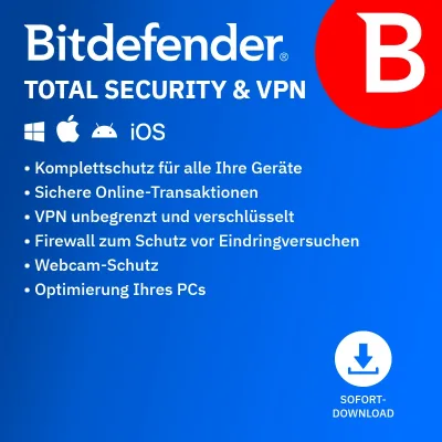 Bitdefender Total Security + VPN | 10 dispositivos | 1 año
