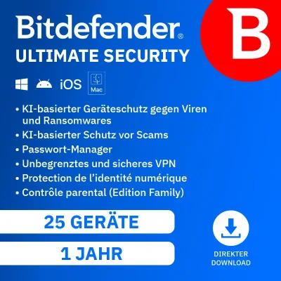 Bitdefender Ultimate Security Family | 25 dispositivos | 1 año