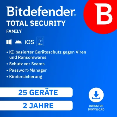 Bitdefender Total Security Family | 25 dispositivos | 2 años