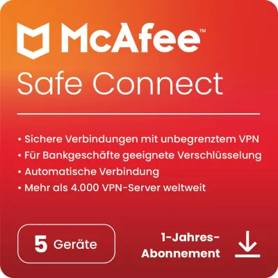 McAfee Safe Connect VPN | 5 dispositivos | 1 año